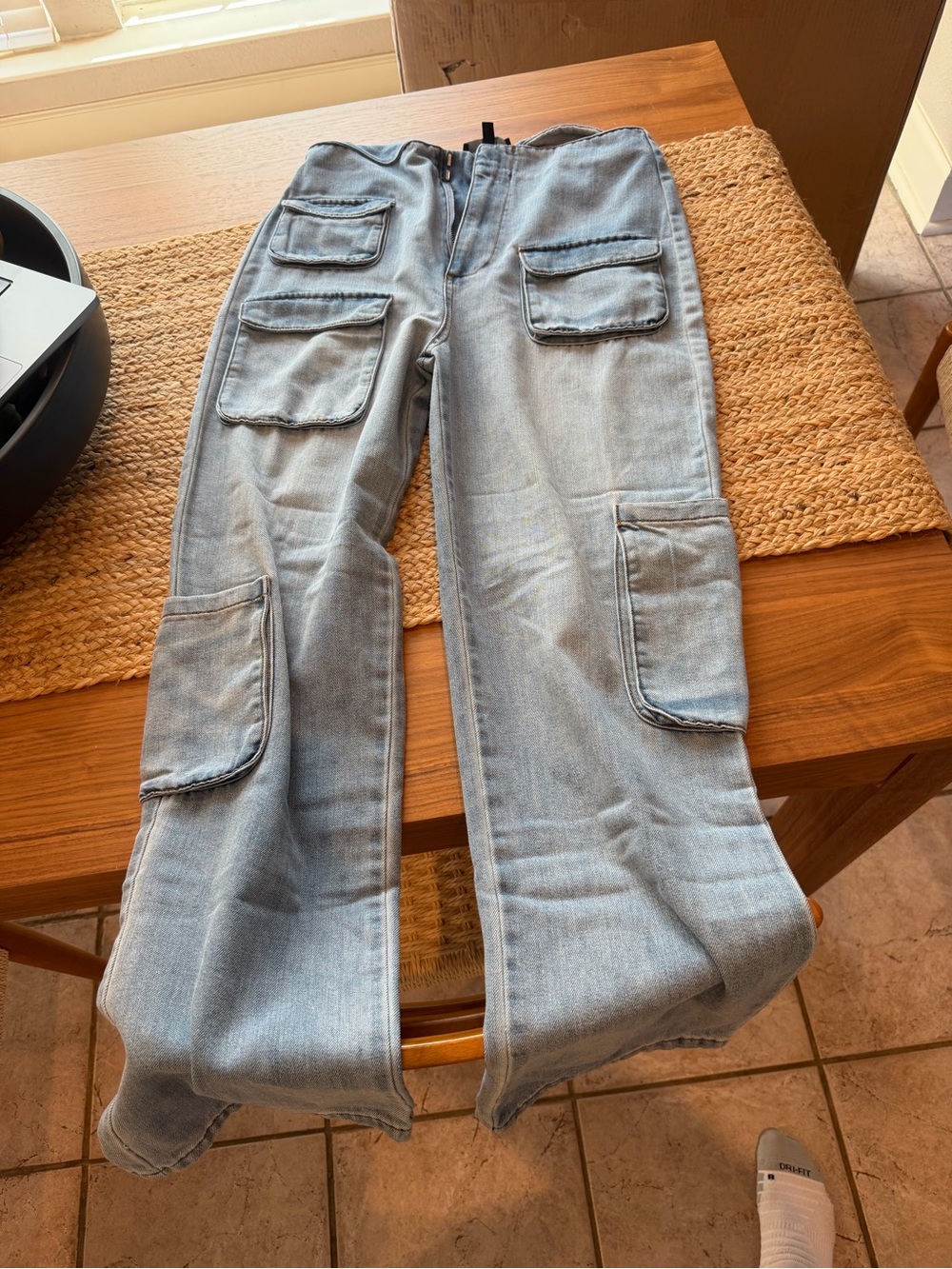 AFRM Light Blue Wide-Leg Cargo Jeans